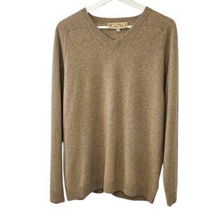 Mills Mans Shop Mens 100% Cashmere V-Neck Long Sleeve Sweater, Tan, Size Medium